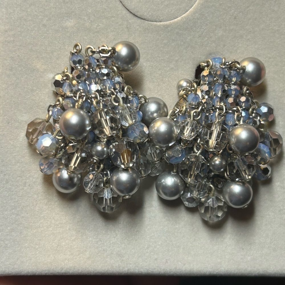 Vintage Daniel Swarovski Paris  earrings silver chains and beads clip on
